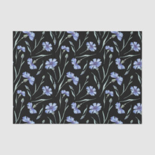 Watercolor Blue Cornflower Black Background Tissue Paper