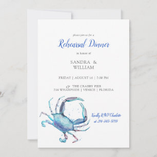 Watercolor Blue Crab Coastal Bridal Shower Invitat Invitation