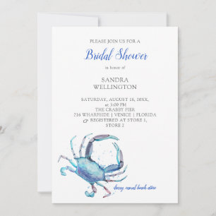 Watercolor Blue Crab Coastal Bridal Shower Invitation