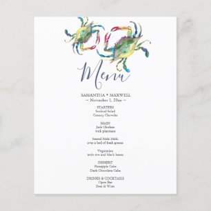 Watercolor Blue Crab Coastal Menu