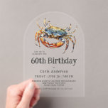 Watercolor Blue Crab Coastal Seafood 60th Birthday<br><div class="desc">The perfect birthday invitation for celebrating a special 60th birthday with dinner along the coast, this stylish acrylic arch shaped invitation design features a blue crab in vibrant watercolors. The invitation text pairing is modern with a casual welcoming look that is both tasteful and inviting. It works beautifully for him...</div>