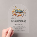 Watercolor Blue Crab Coastal Seafood 60th Birthday Acrylic Invitations<br><div class="desc">The perfect birthday invitation for celebrating a special 60th birthday with dinner along the coast, this stylish acrylic arch shaped invitation design features a blue crab in vibrant watercolors. The invitation text pairing is modern with a casual welcoming look that is both tasteful and inviting. It works beautifully for him...</div>