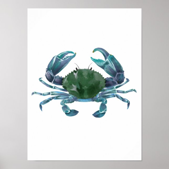 Watercolor Blue Crab Crustaceancore Poster (Front)