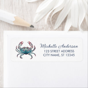 Watercolor Blue Crab Nautical Return Address