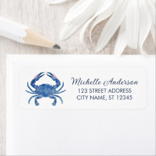 Watercolor Blue Crab Nautical Return Address      