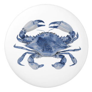Watercolor Blue Crab New England Ceramic Knob