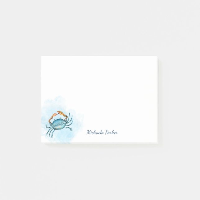 Watercolor Blue Crab Ocean Personalised Post-it Notes (Front)