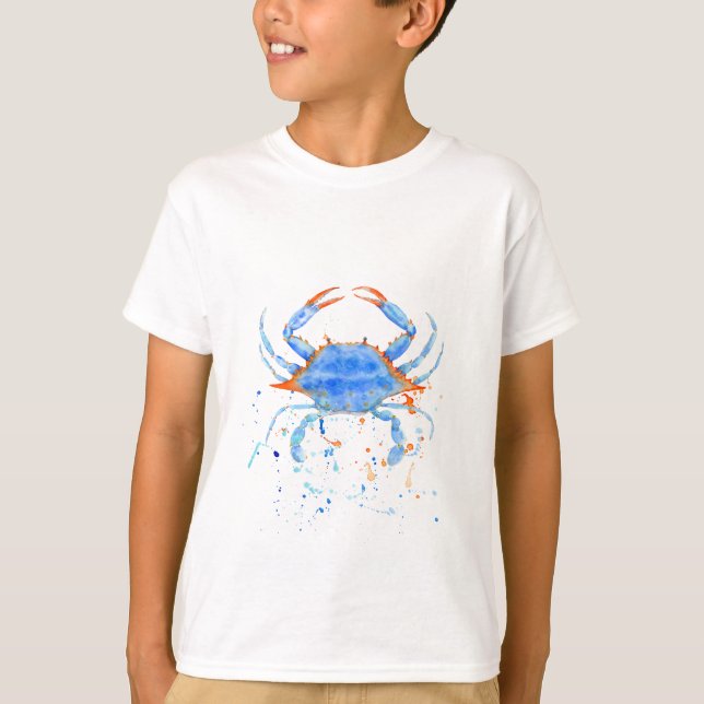 Watercolor blue crab paint splatter T-Shirt (Front)