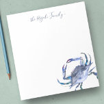 Watercolor Blue Crab Personalised Stationery Notepad<br><div class="desc">Elegant and coastal,  this personalised stationery features your family name or monogram in a hand lettered script typography with my watercolor crab in shades of blue. Perfect for weddings or your summer notes. To see more office home living designs and crab gifts like this visit www.zazzle.com/dotellabelle</div>