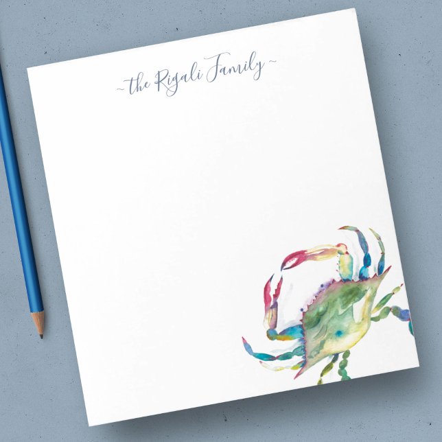 Watercolor Blue Crab Personalised Stationery Notepad (Personalized Stationery Notepad Watercolor Blue Crab )