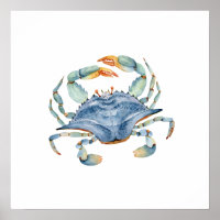Watercolor Blue Crab Poster