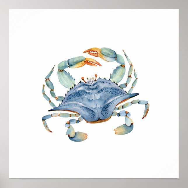 Watercolor Blue Crab Poster (Front)