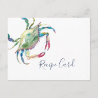 Watercolor Blue Crab Recipe Card