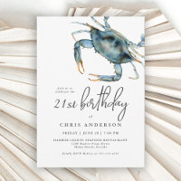 Watercolor Blue Crab Seafood 21st Birthday