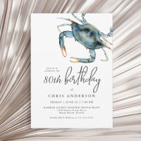 Watercolor Blue Crab Seafood 80th Birthday