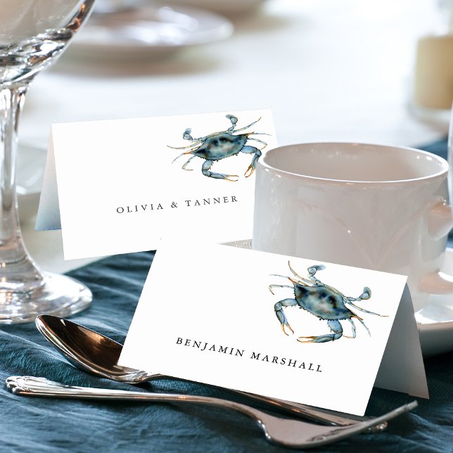 Watercolor Blue Crab Seafood Place Card (Creator Uploaded)