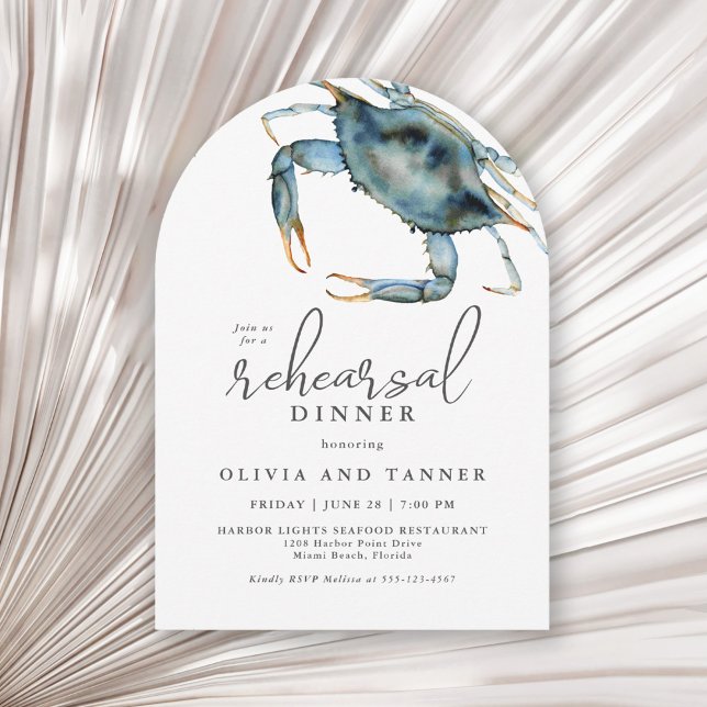 Watercolor Blue Crab Seafood Rehearsal Dinner Invitation (Creator Uploaded)