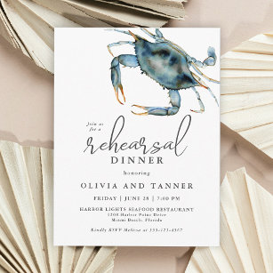 Watercolor Blue Crab Seafood Rehearsal Dinner Postcard