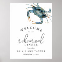 Watercolor Blue Crab Seafood Rehearsal Dinner