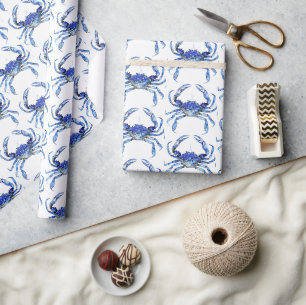 Watercolor Blue Crab Seaside Pattern Wrapping Paper