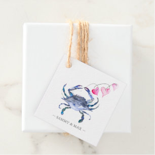 Watercolor Blue Crab Valentines Day Favour Tags