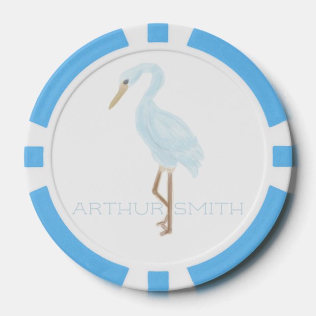 Watercolor Blue Crane Poker Chips (Front)