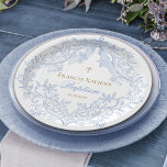 watercolor blue crest baby boy Baptism Paper Plate<br><div class="desc">Baptism paper plate</div>