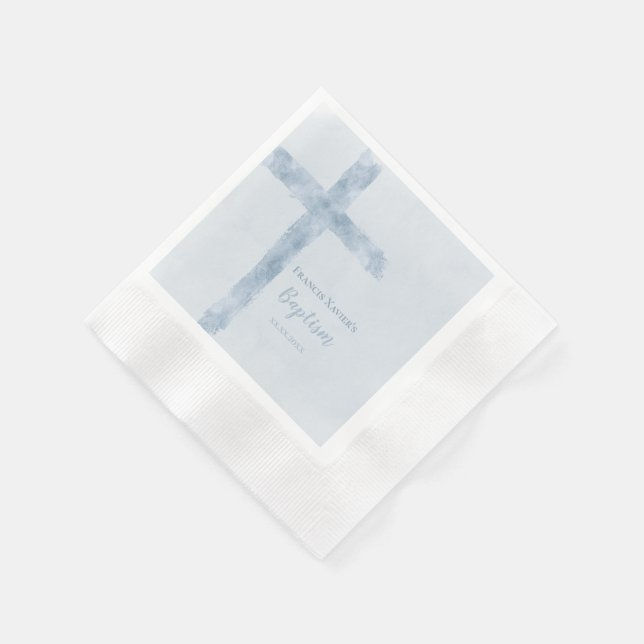 watercolor blue cross Baptism  Napkin (Corner)