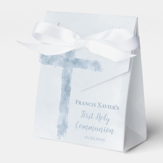 watercolor blue cross First Communion Favour Box (Front Side)