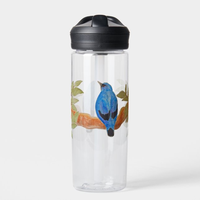 Watercolor Blue Cuckooshrike Artistic Bird Water Bottle (Front)