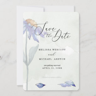 Watercolor Blue Daisy Wedding Rustic Sage Green Save The Date