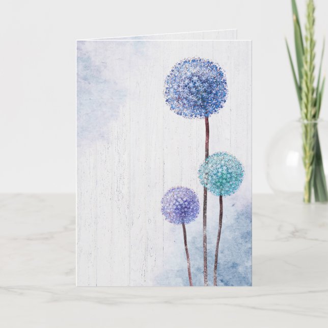 Watercolor Blue Dandelions Thank You Card (Front)