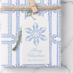 Watercolor Blue Designer Snowflake Christmas Gift Tags