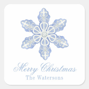 Watercolor Blue Designer Snowflake Square Sticker