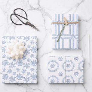 Watercolor Blue Designer Snowflake Wrapping Paper Sheet