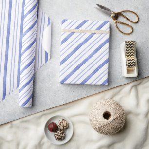 Watercolor Blue Diagonal Stripes Wrapping Paper