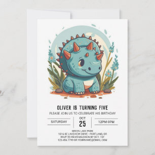 Watercolor Blue Dinosaur Boy Birthday  Invitation