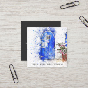 Watercolor Blue Door Real Estate Appraiser Square Business Card