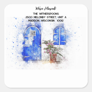 Watercolor Blue Door We;ve Moved Envelope Seal 