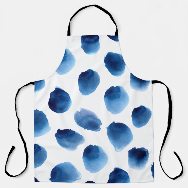 Watercolor Blue Dots: Hand Painted Seamless Apron (Front)