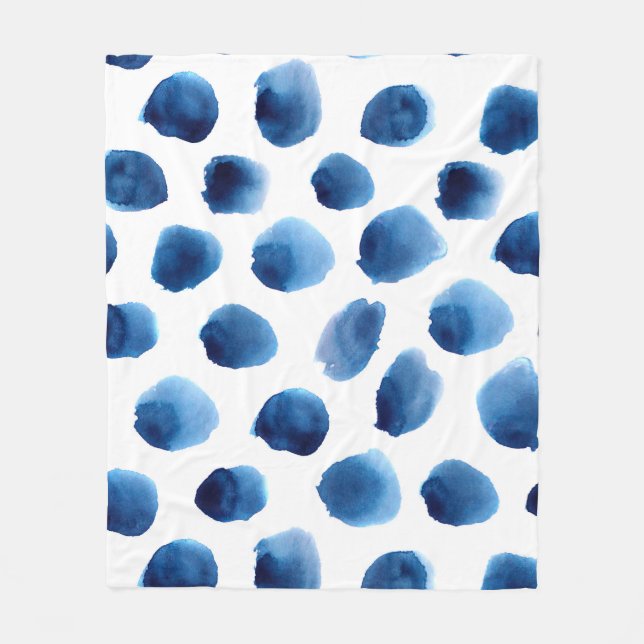 Watercolor Blue Dots: Hand Painted Seamless Fleece Blanket (Front)