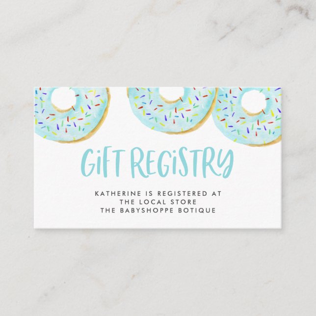 Watercolor Blue Doughnuts Baby Shower Registry Enclosure Card (Front)