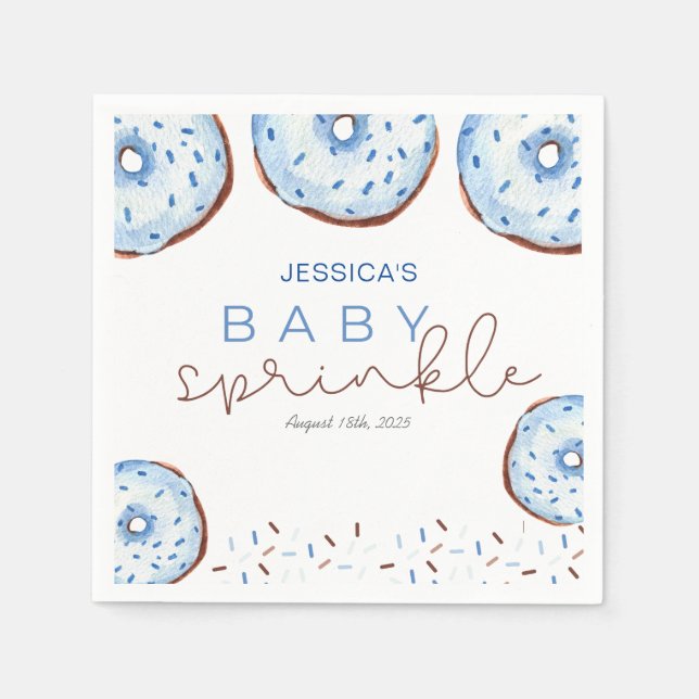 Watercolor  blue Doughnuts Baby Sprinkle Shower  Napkin (Front)