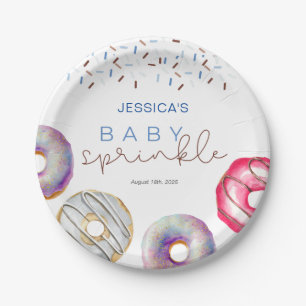 Watercolor blue Doughnuts Baby Sprinkle Shower  Paper Plate
