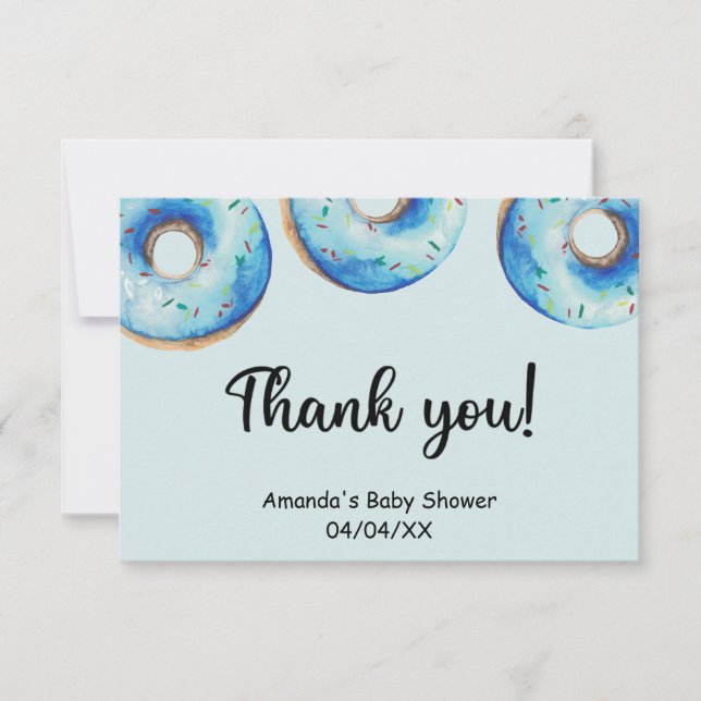 Watercolor blue doughnuts thank you card (Front)