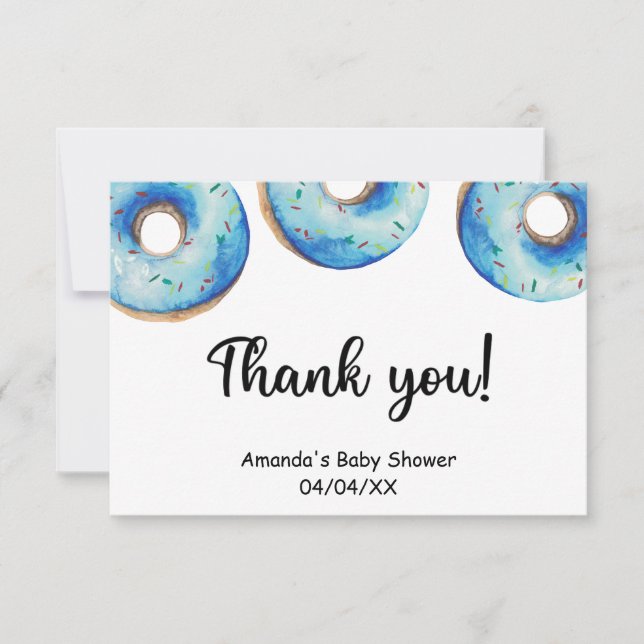 Watercolor blue doughnuts thank you card (Front)