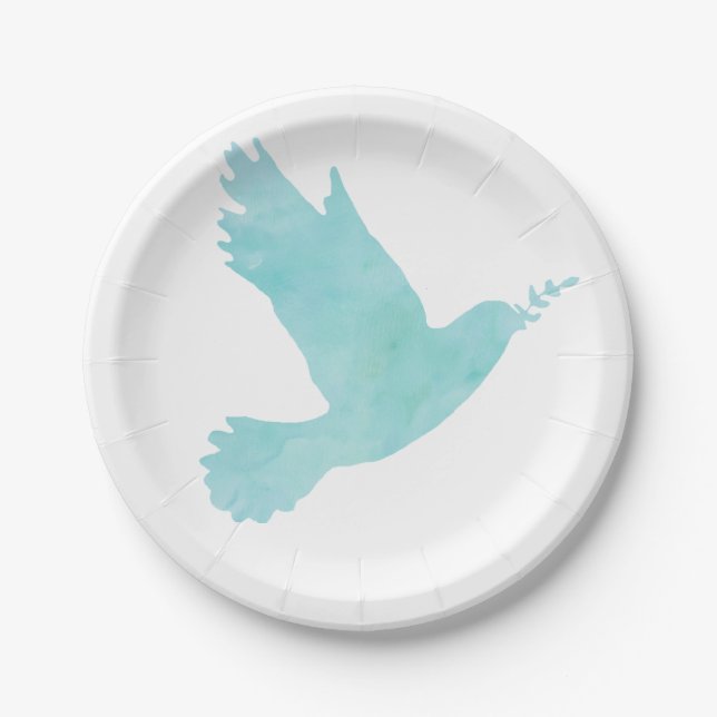 Watercolor Blue Dove Paper Plate (Front)