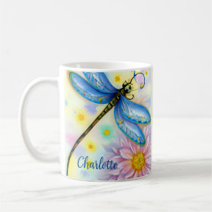 Watercolor Blue Dragonfly, Personalise Coffee Mug