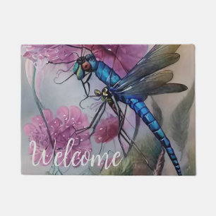 Watercolor Blue Dragonfly, Personalize   Doormat