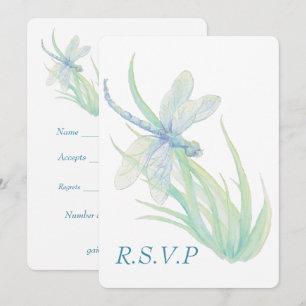 Watercolor Blue Dragonfly Wedding RSVP Invitation